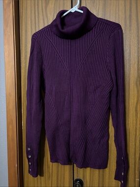 White House Black Market Ribbed Turtleneck Sweater in Plum